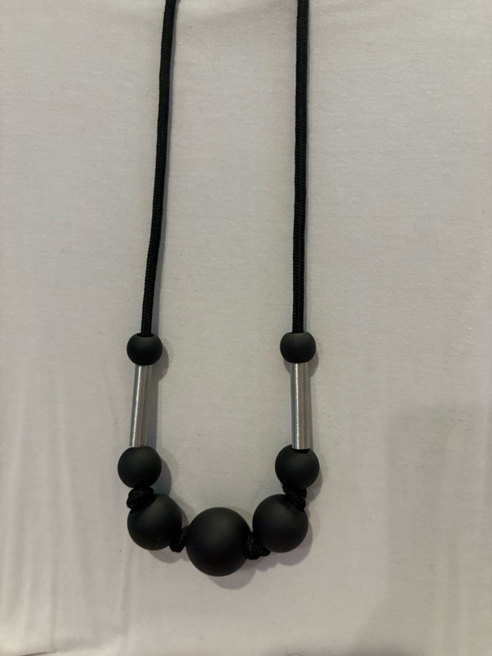 Minimalist Black Bead Necklace with Silver Accents
